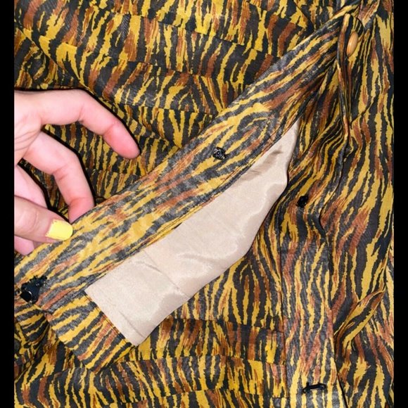 Vintage Carlisle Blouse & Skirt Set Chiffon Top Midi with Slit Leopard Animal S - Picture 9 of 9